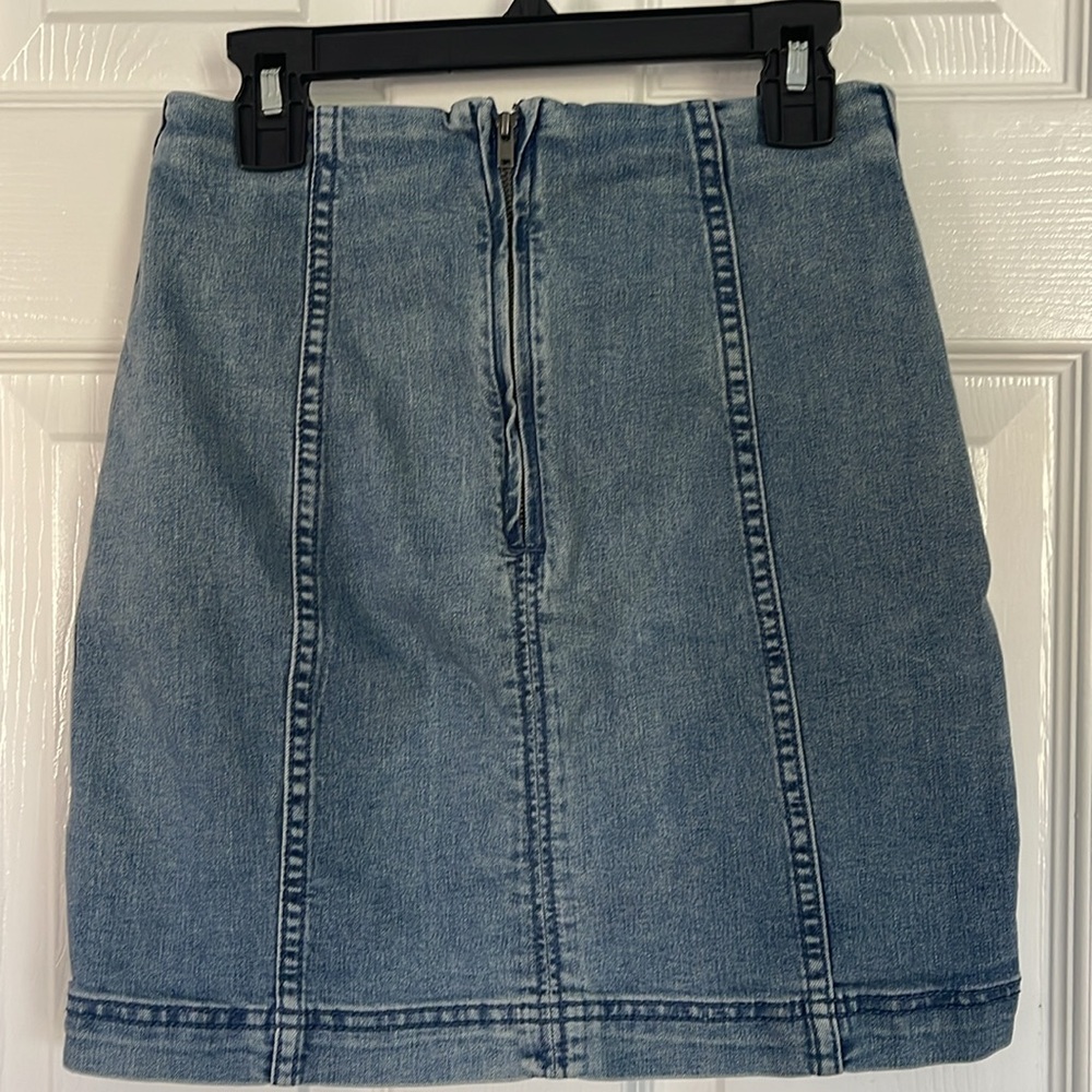 Free People Modern Femme Denim Mini Pencil Skirt Blue Stretch Zipper Women Sz 2